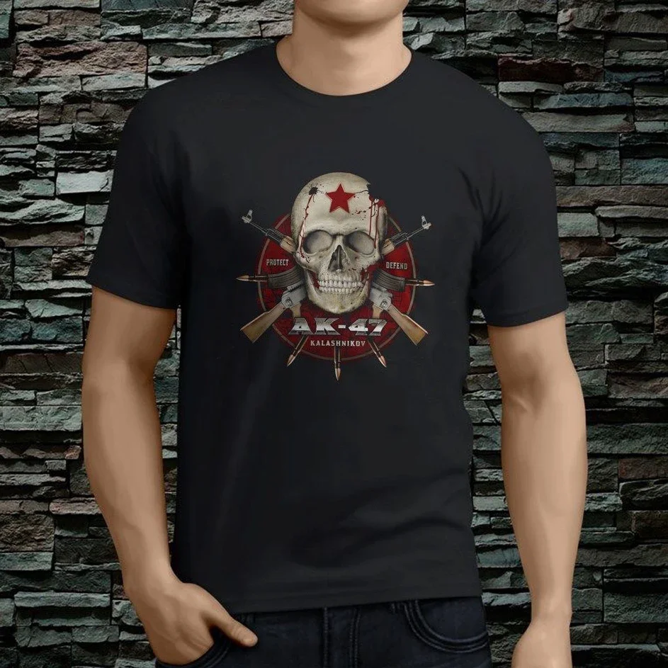 Russian Kalashnikov AK-47 Assault Rifle Skull Crossed T Shirt. Short Sleeve 100% Cotton Casual T-shirts Loose Top Size S-3XL