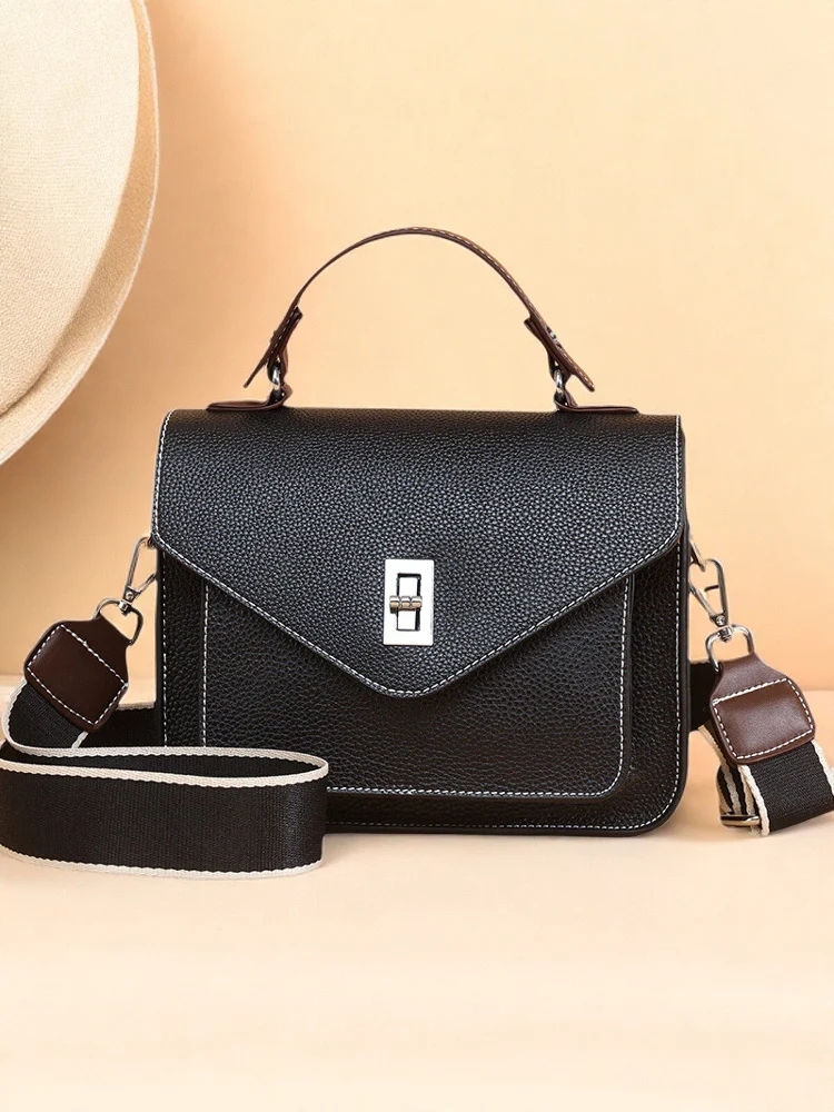 

Leather Small Square Women's Bag 2025 New Sle Menger Bag Wide oulder Strap Commuting Handbag Top Layer Cowhide Crossbo...