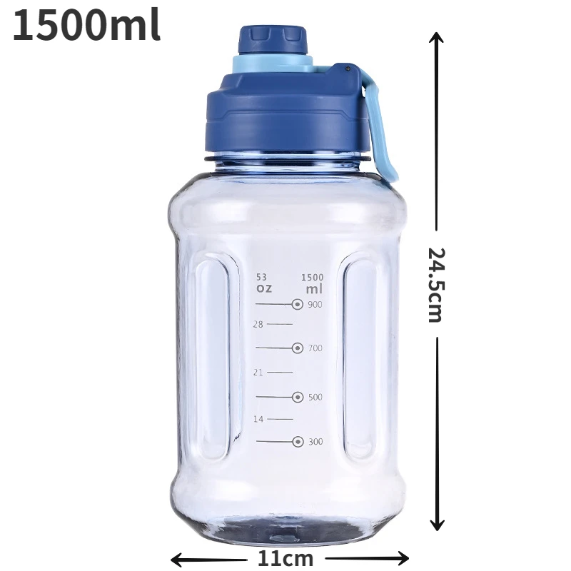 1.5/2.1L Large Capacity Water Bottle with Scale Outdoor Fitness Sports Large Motivational Portable BPA Free Water Bucket for Man