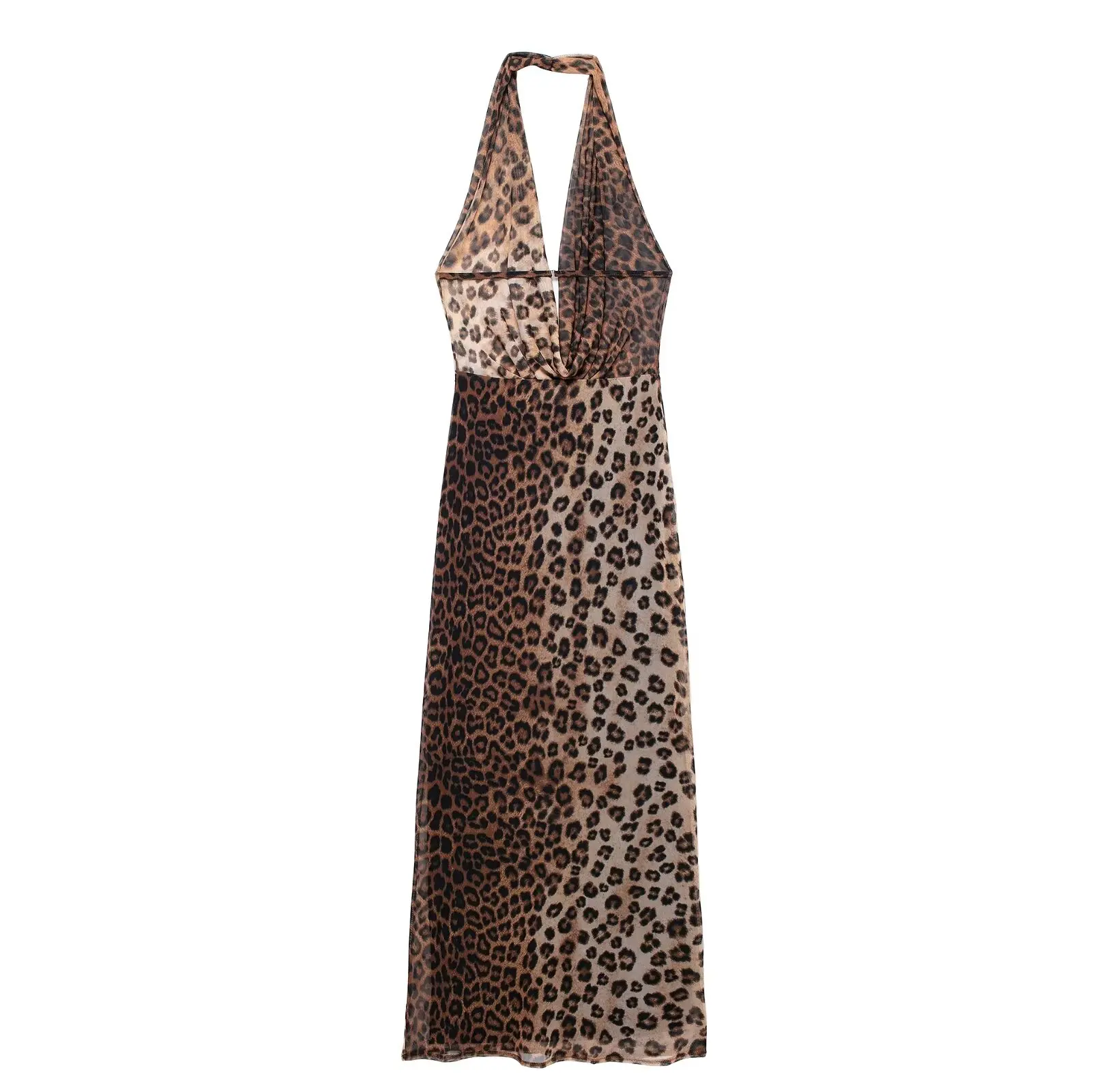 TRAFSHE Vestido largo con estampado de leopardo para mujer, camisola Sexy plisada con espalda descubierta y cuello colgante, vestidos de fiesta informales ajustados de verano