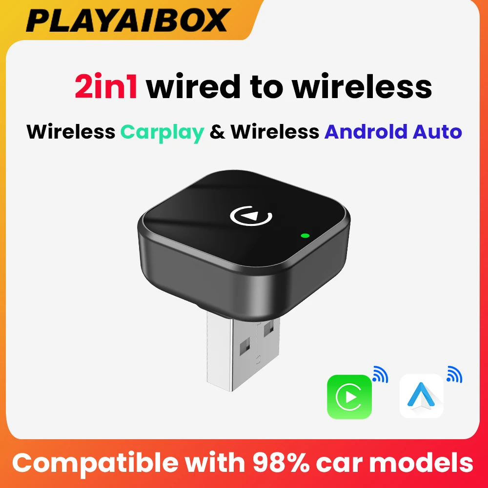 

2025 Super Mini Carplay AI Box Проводной к беспроводному CarPlay/Android Auto 2in1 Box 5 ГГц Wi-Fi для 98% оригинального проводного CarPlay/автомобиля