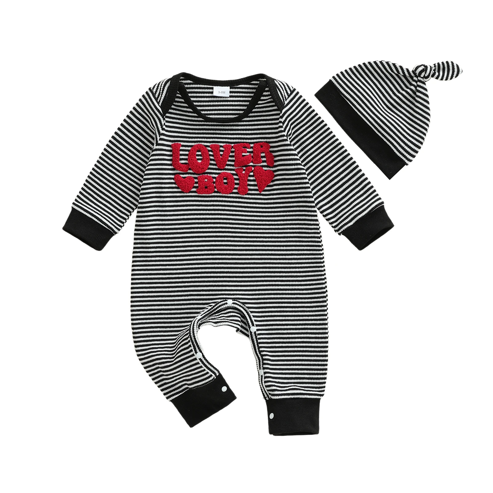 

Комплект из 2 предметов для маленьких мальчиков, полосатый комбинезон с длинными рукавами и круглым вырезом, вышивкой букв и шляпой