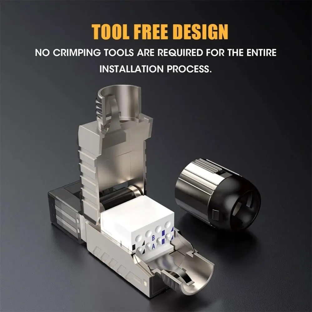 2000MHz RJ45 Cat8 Cat7 Cat6A Connectors 40G LAN Cable Crystal Head Panel RJ45 Metal Tool Reusable Zinc Alloy