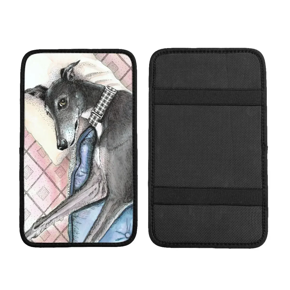 Lazy Greyhound Car Armrest Box Pad Anti-Slip Whippet Sighthound Dog Center Console Cover Mat Car Interior Cushion Storage Box