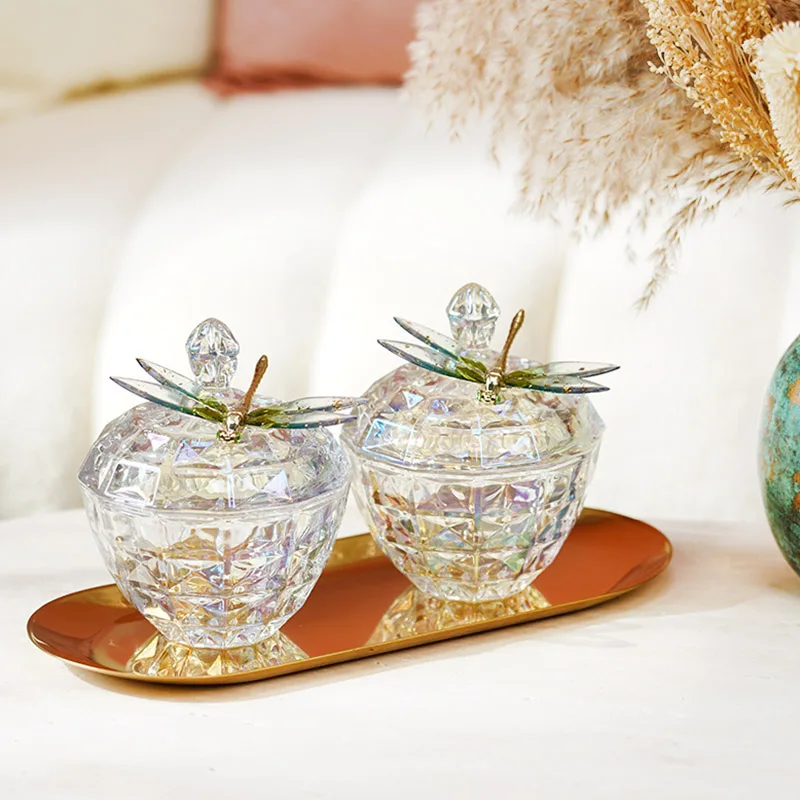 Home Fashion Light Luxury Dragonfly Decoration Colorful Glass Storage Jar Set Candy Jar Living Room Decoration Ornaments