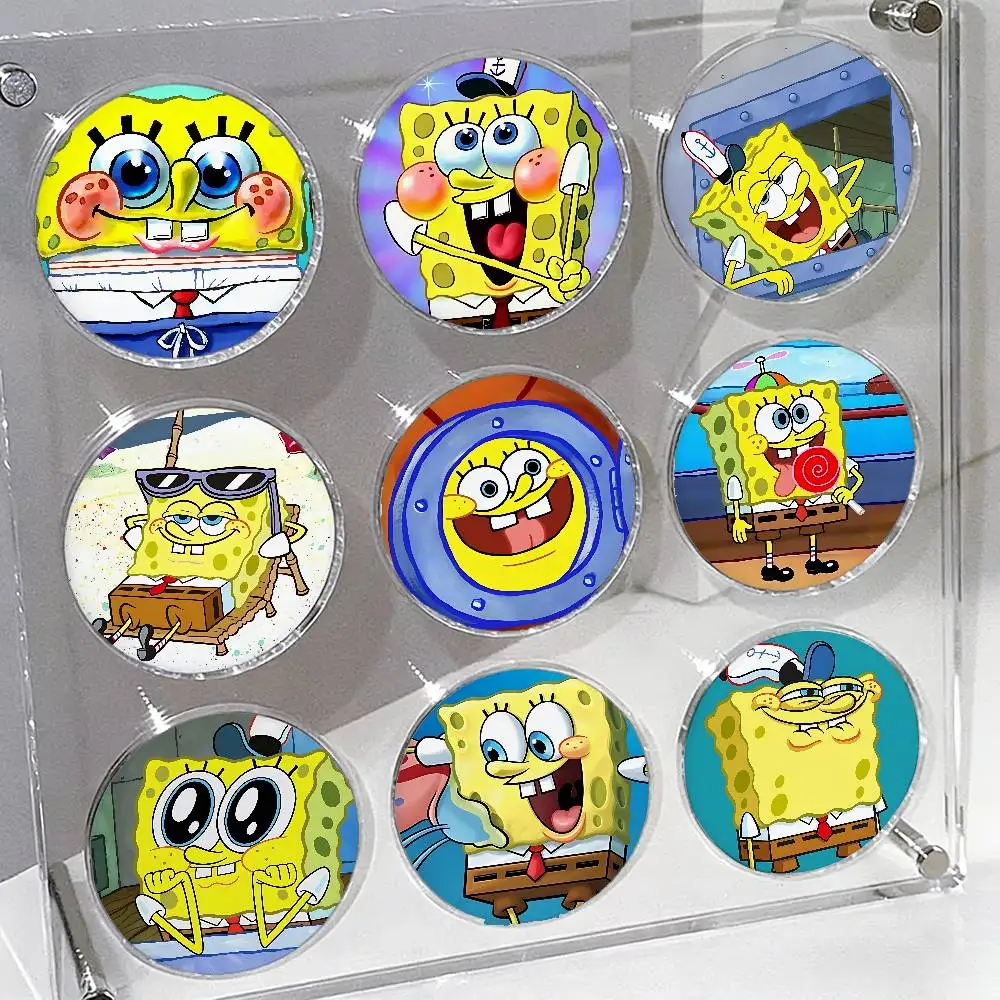 Cute S-Sponge-Bobs Badges Tinplate Soft Button Pin Brooch Metal Badge Custom Jewelry Accessories Hat Bag Lapel