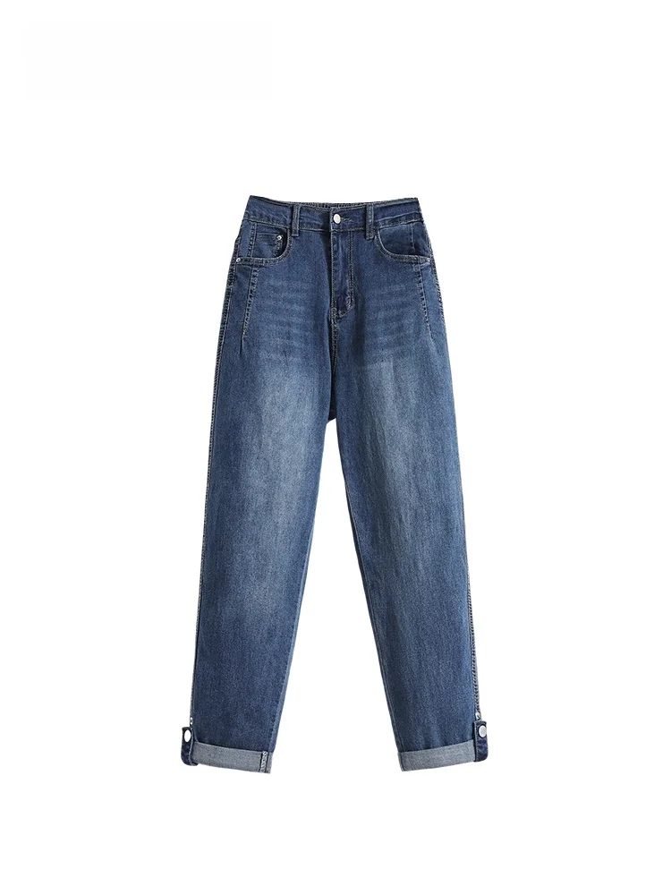 

High Waist Wide Leg Denim Harlan Pants Women's Early Spring New Sle plus Size Casual Cotton Blend Elastic Fabric
