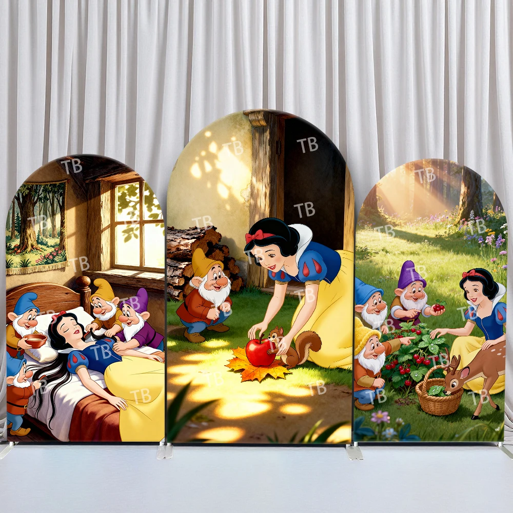 

TB Snow White & Seven Dwarfs Arch Backdrop Cover Cottage Theme Decor Photo Booth for Kids Birthday & Baby Shower Decoration