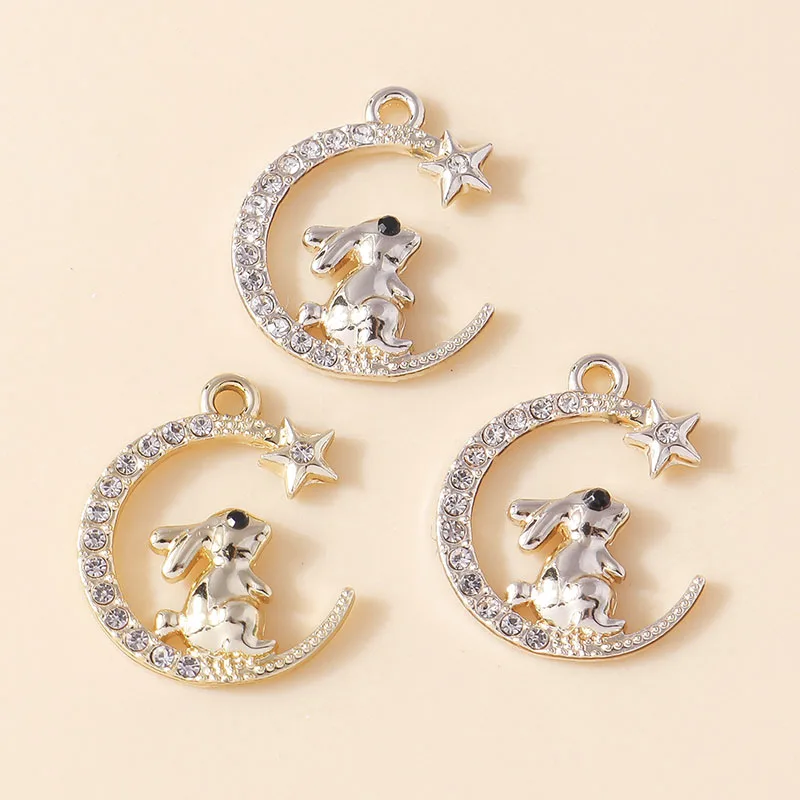 Leslie 10 Stück exquisiter Kristall-Anhänger mit Halbmond-Kaninchen-Motiv für Halskette, Armband, Ohrringe, Damenschmuck, Zubehör zum Selbermachen – Detail 3