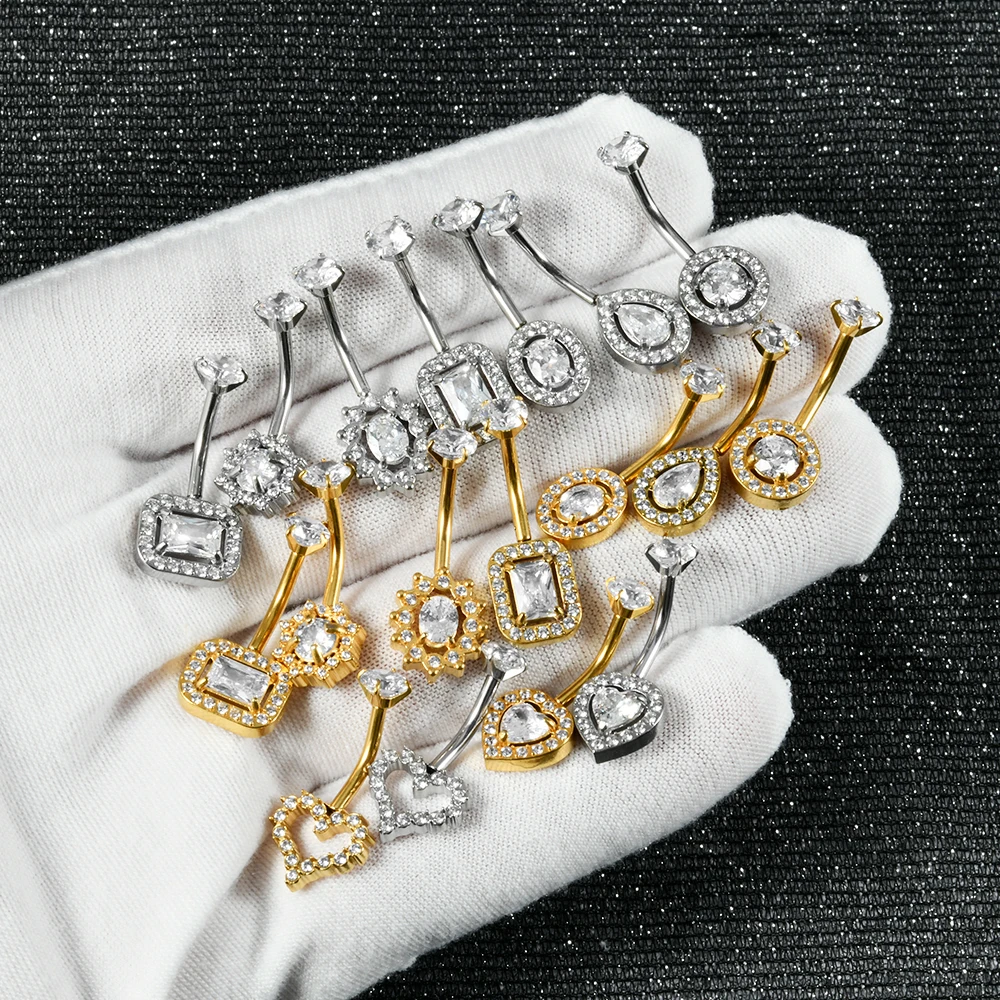 1PC Stainless Steel Heart/Flower Belly Button Ring Internally Threaded Zircon Navel Piercing Ring Body Piercing Jewelry 14G