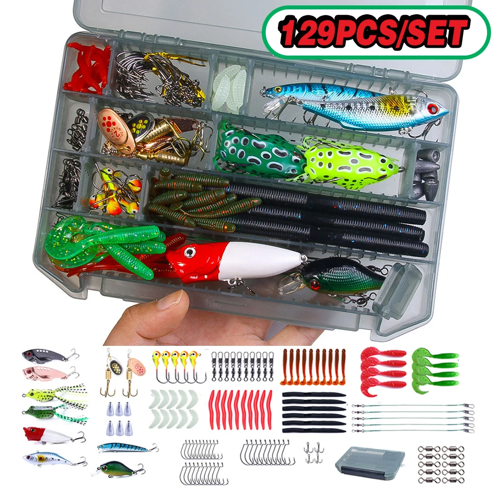 الصيد إغراء/هوك عدة لينة وصلبة الطعم مجموعة المعادن تهزهز ملعقة الصيد معالجة مختلطة VIB إغراء كيت مع صندوق كرنك معالجة الملحقات #1