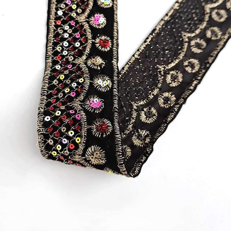 3.9cm Ethnic Style Colorful Sequin Embroidered Webbing Handmade DIY Clothing Collar Cuff Skirt Decorative Fabric Accessories