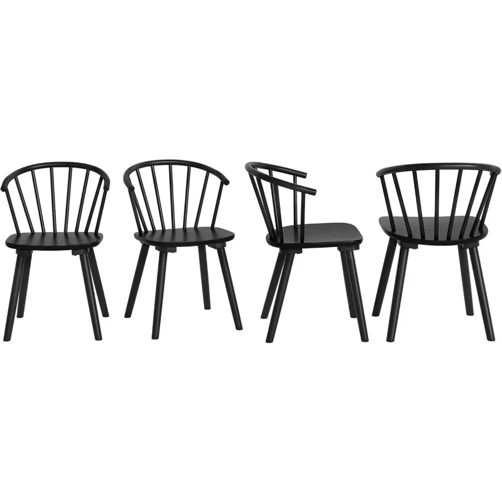 Black Dining Chairs Set of 4,Farmhouse Wood Dining Chairs with Semicircular Backrest