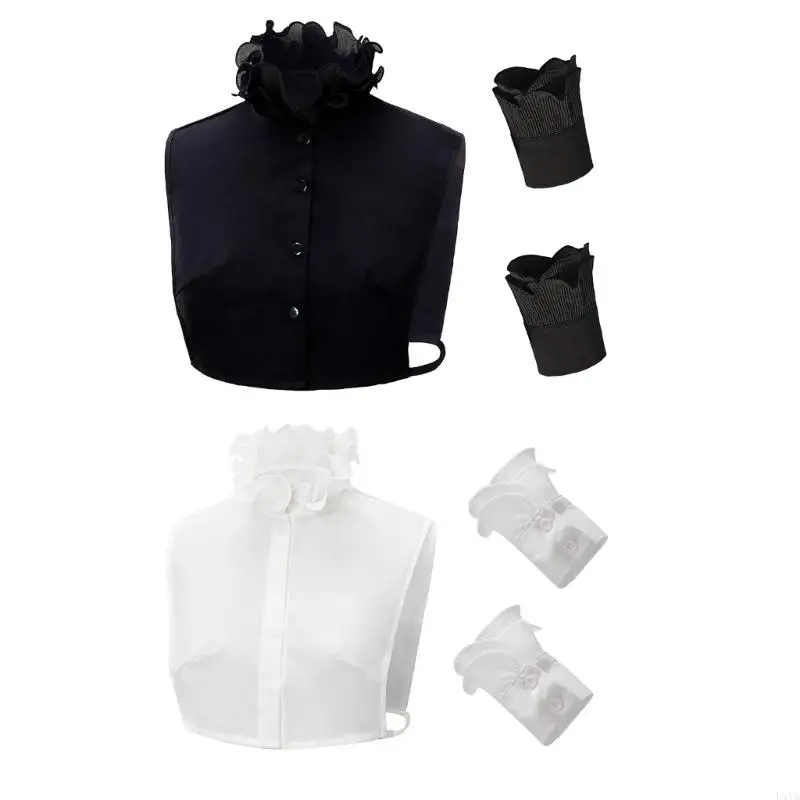 

L5YA Women 2Pieces Layering Clothing Accessories Button Down Detachable Half Shirt Fake Collar and Cuffs Victorian Costume