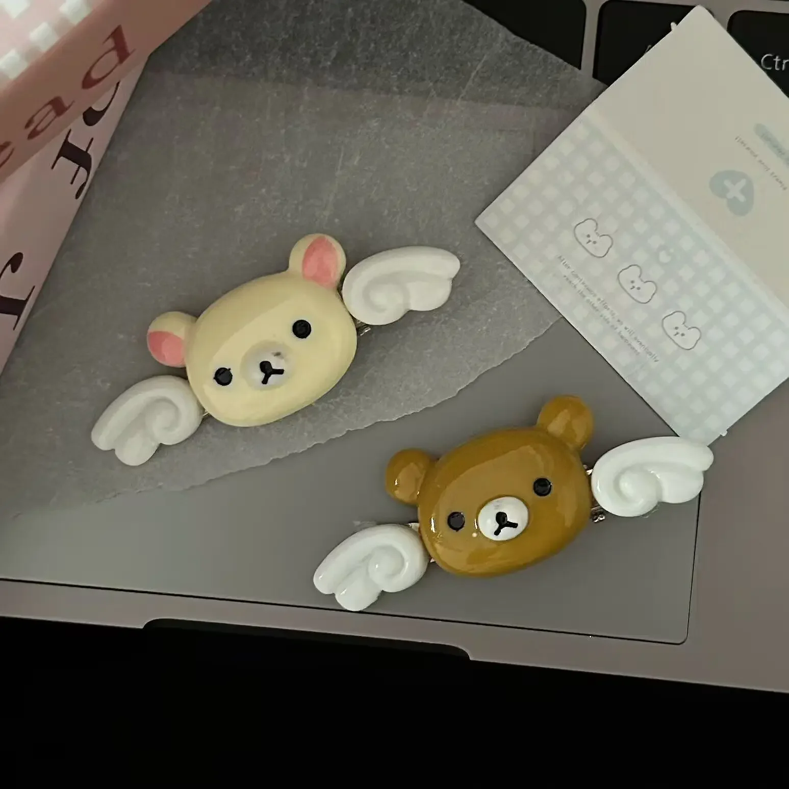 Kawaii Rilakkuma Bangs Side Clip Cartoon Cute Wave Point BB Hair Clip Lazy Bear Angel Winged Versatile Hairpin Birthday Gifts - Detail 1