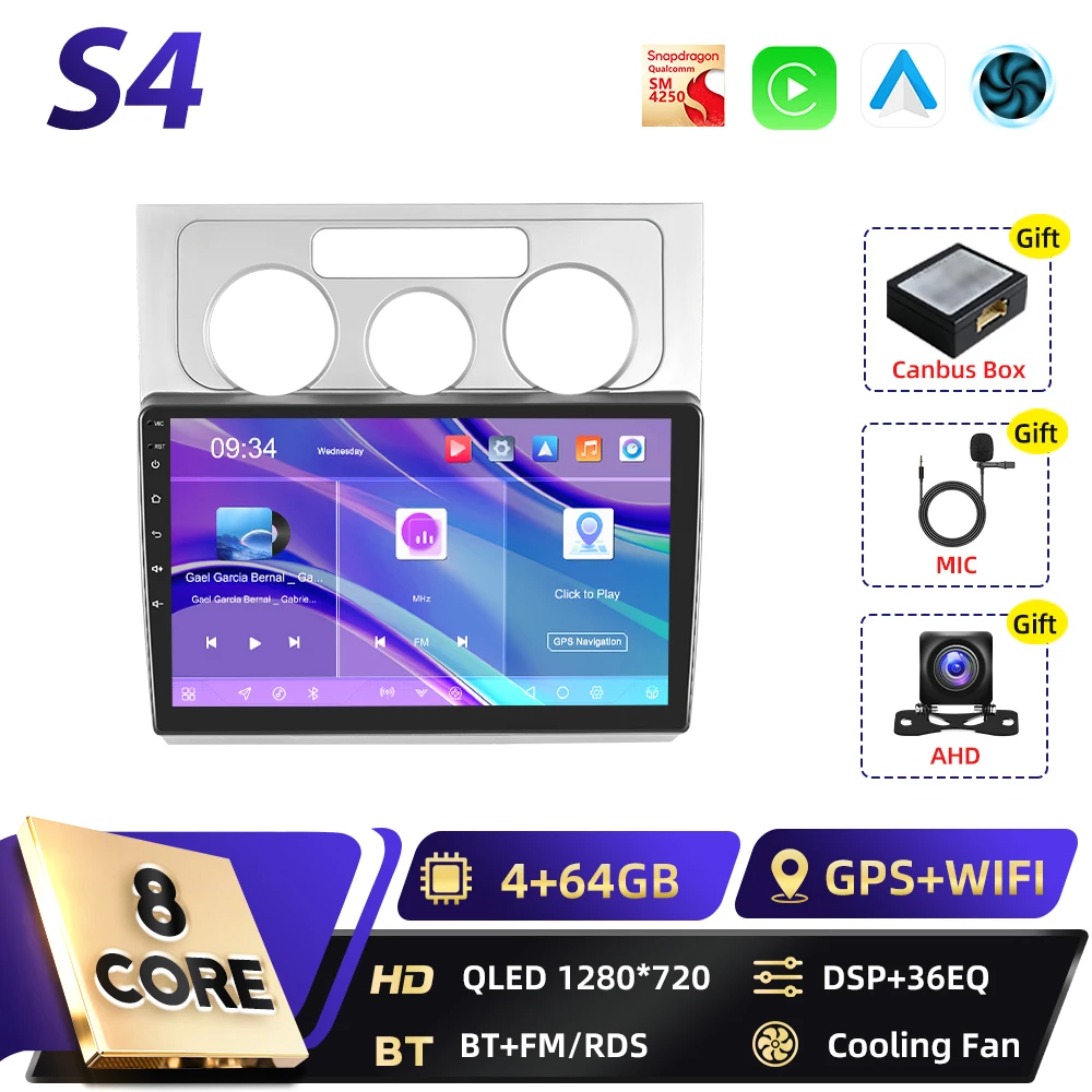 Podofo 8+128G 2din Android autoradio voor Volkswagen Touran 2006-2008 met Carplay, FM, GPS navigatie, DSP, Android Auto, RDS en BT