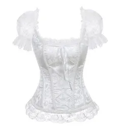 Sexy Gothic Princess Costume Short Sleeves Lace Up Corset Bustier Top Boned Waist Trainer Lingerie Overbust Corsets Body Shaper