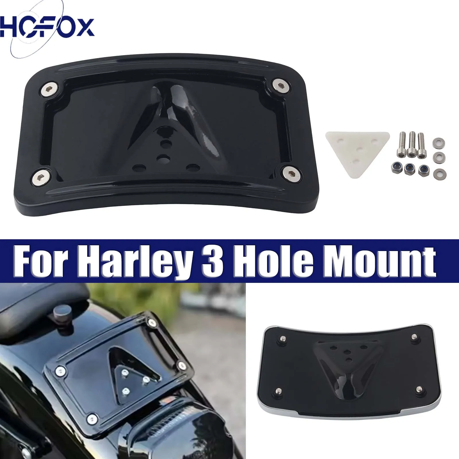 

Motorcycle Curved Laydown License Plate Frame Mount For All Harley Model With Standard 3-Bolt Mounted License Plate Bracket