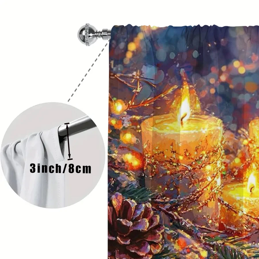 2PCS Christmas Candle Pine Cone Curtains, Warm Glow Winter Holiday Oil Painting Window Drapes for Bedroom Living Room Decor