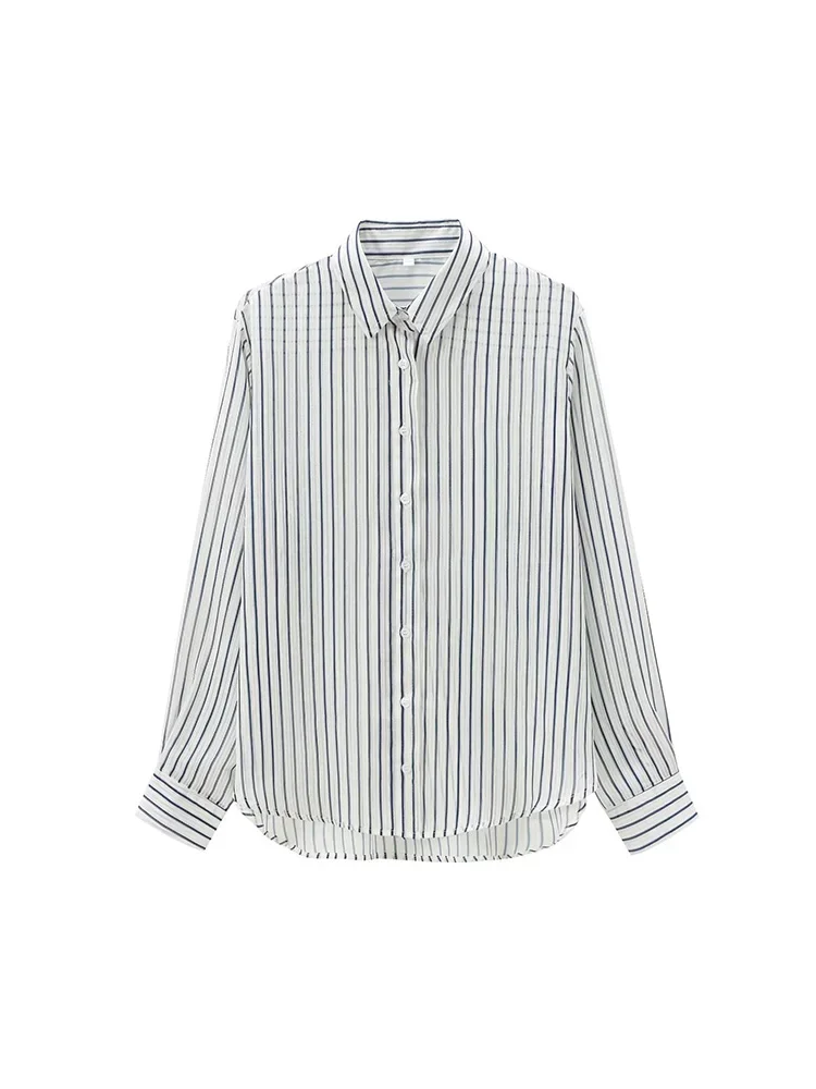 Willshela Women Fashion Striped Single Breasted Blouse Vintage Lapel Neck Long Sleeves Female Chic Lady Shirts