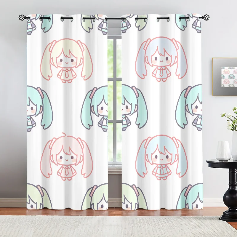 

2Pcs Hatsune Miku Pastel Chibi Style Blackout Curtains Cute Anime Window Drapes Fans Room Kids Room Teen Girl Bedroom Decor Gift