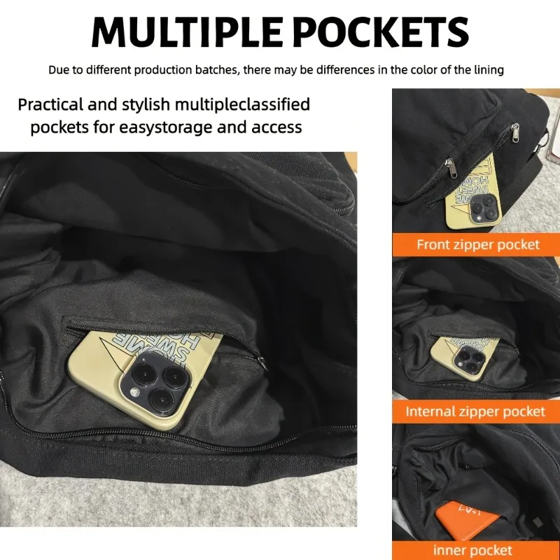 Zdjęcie 6: Torba płócienna unisex, codzienna torba retro typu hobo do noszenia na skos, modna torba na ramię w jednolitym kolorze, lekki plecak o dużej pojemności.