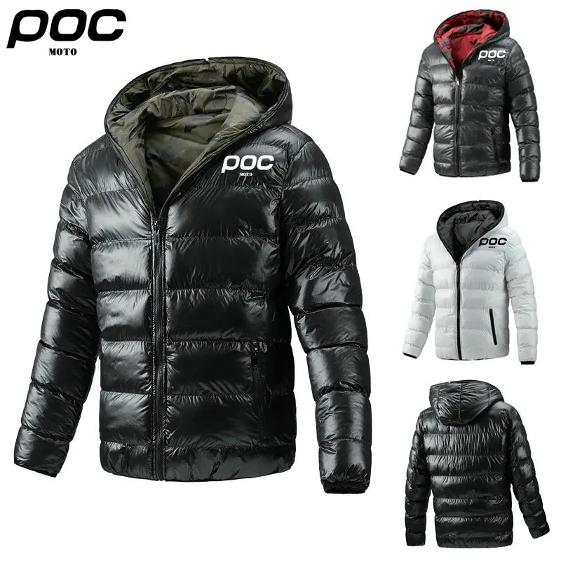 

New MOTO POC Men Winter Warm Windproof Thick Jacket Casual Camo Cycling Coat Mens New Detachable Hat Slim Zipper Casual Jacket