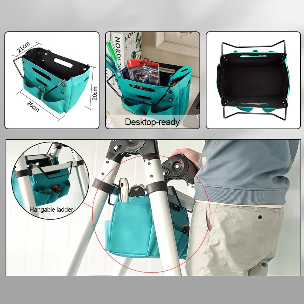 Telescoping Ladder Tool Bag Folding Tool Pouch Waterproof Oxford Cloth Tool Pouch with Pockets for Carpenter Plumber Electrician