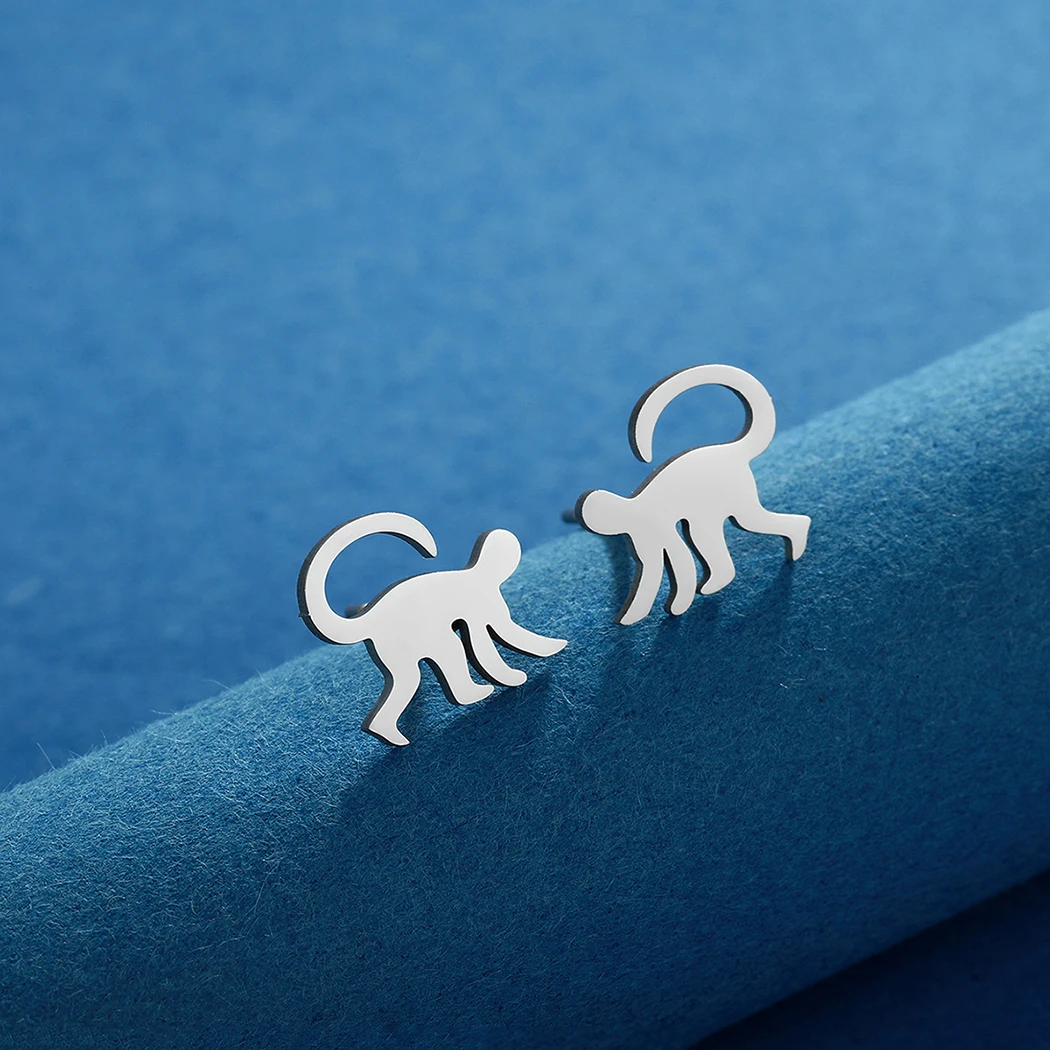 Chandler Jungle Animal Earrings Tiny Monkey Stud Earrings Monkey Jewelry Zoo Lover Gift for Men and Women