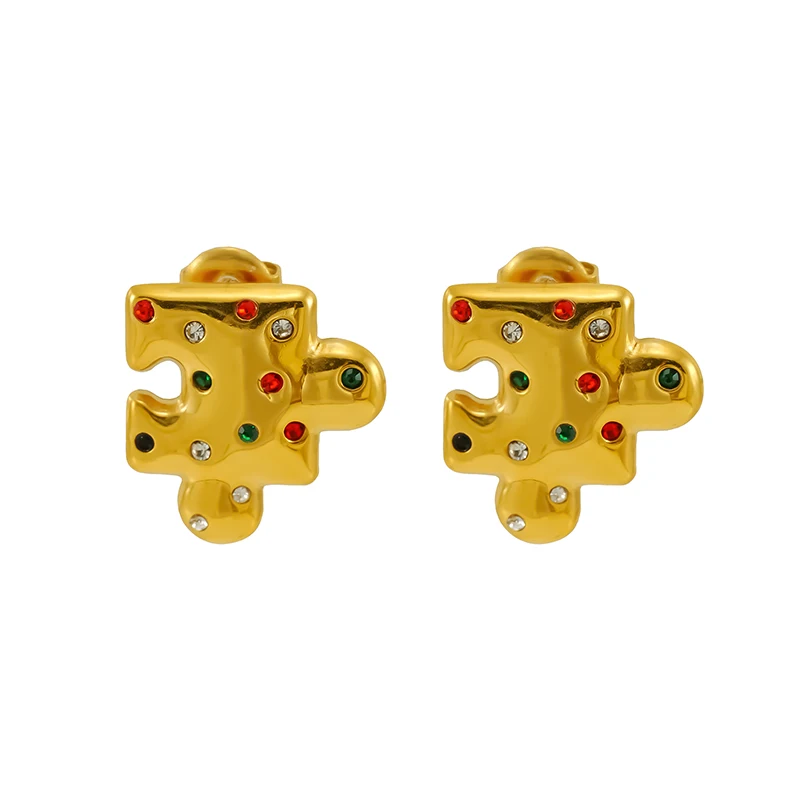AsAlways Jigsaw Puzzle Earring for Women Stainless Steel Small Puzzle Piece Hoop Earring Jewelry Gift
