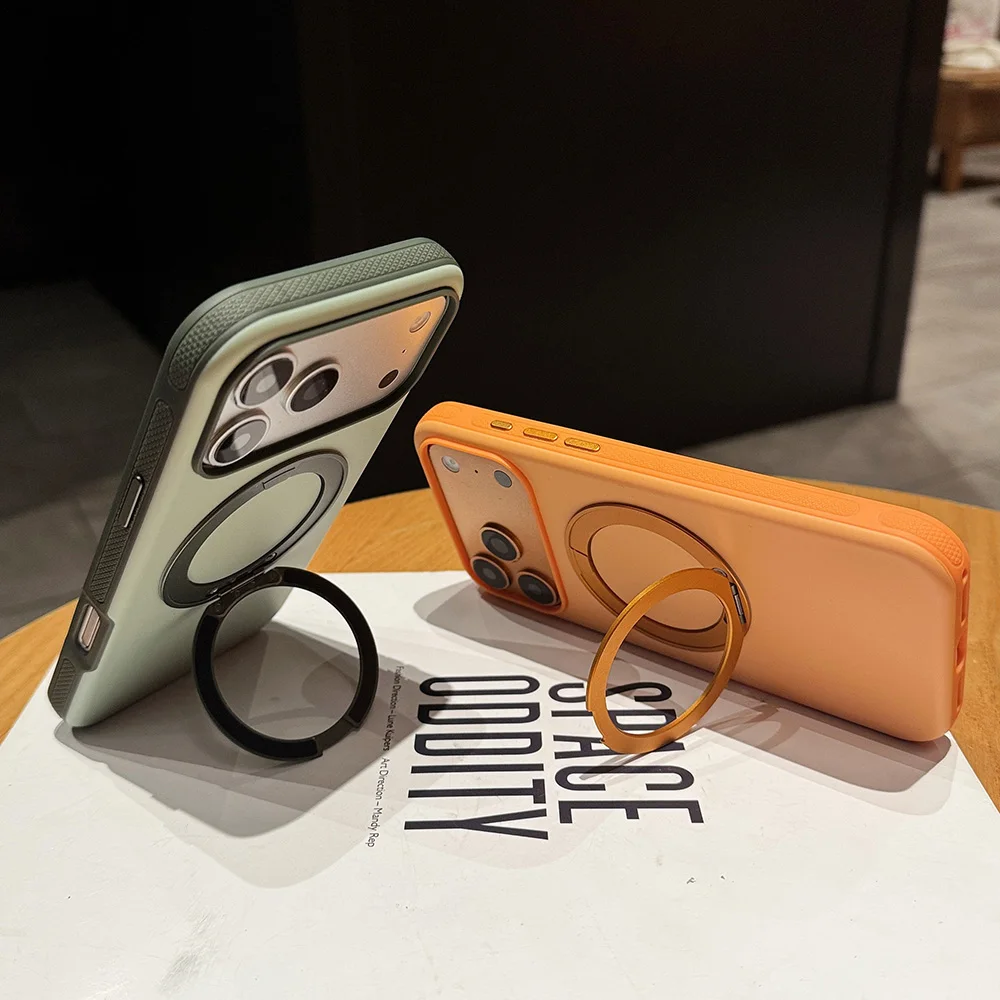 

360°Rotating Bracket Case For iPhone 12 13 14 15 16 17 Pro Max Plus Anti-Slip Shockproof Stand Magnetic Wireless Charge Cover