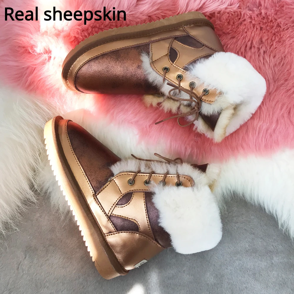 G&Zaco Luxury Snow Boots Genuine Sheepskin Women Winter 2023 Natural Wool Boots Waterproof Mid-calf Thick Fur Warm Shoes