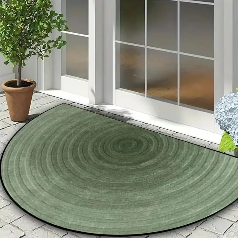 Concentric Circle Semi-Circular Doormat Non-Slip Absorbent Soft Floor Carpet Modern Minimalist Geometric Striped Entryway Rug