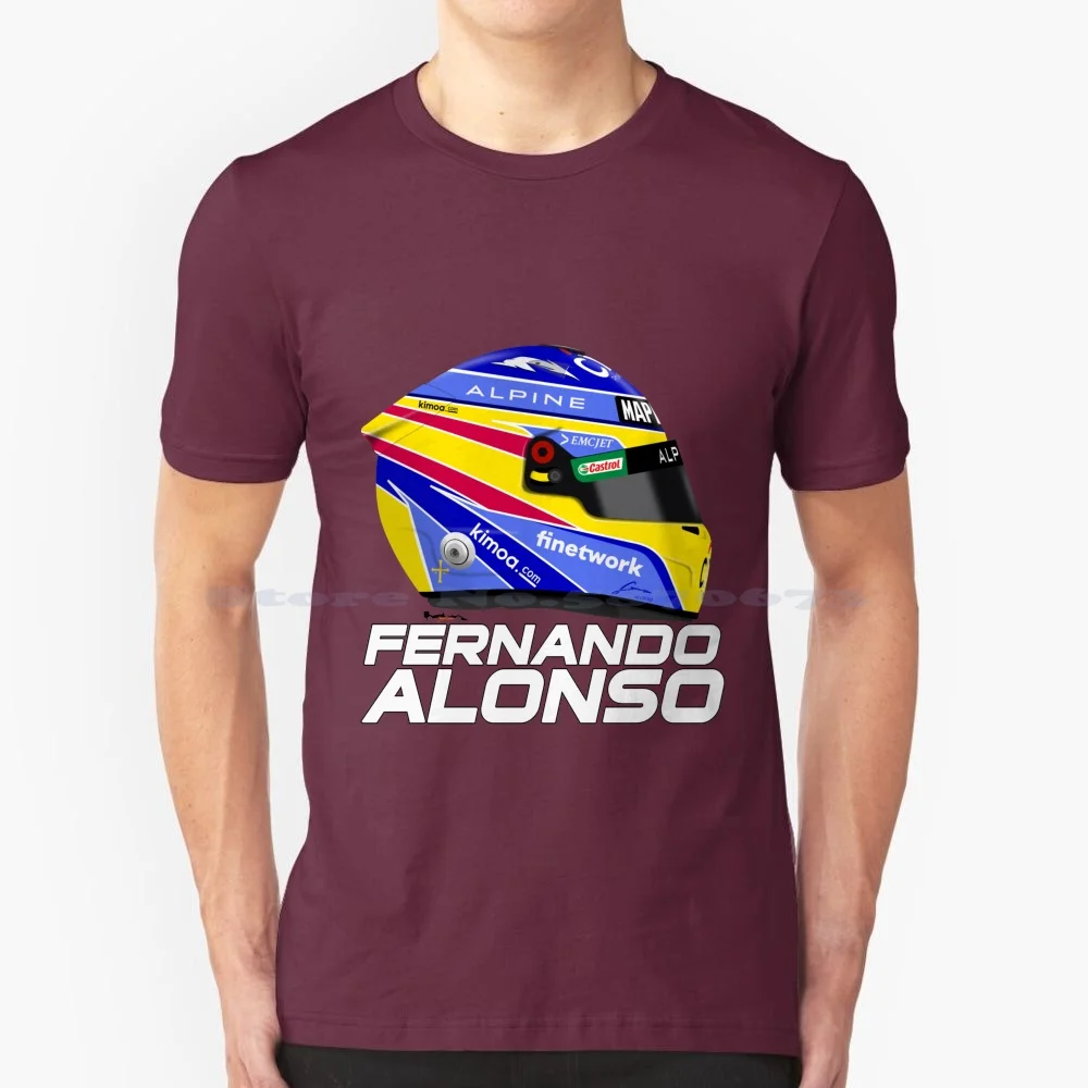 Fernando Alonso-2021 Alpine Helmet T Shirt 100% Cotton Tee Fernando Alonso 2021 Helmet