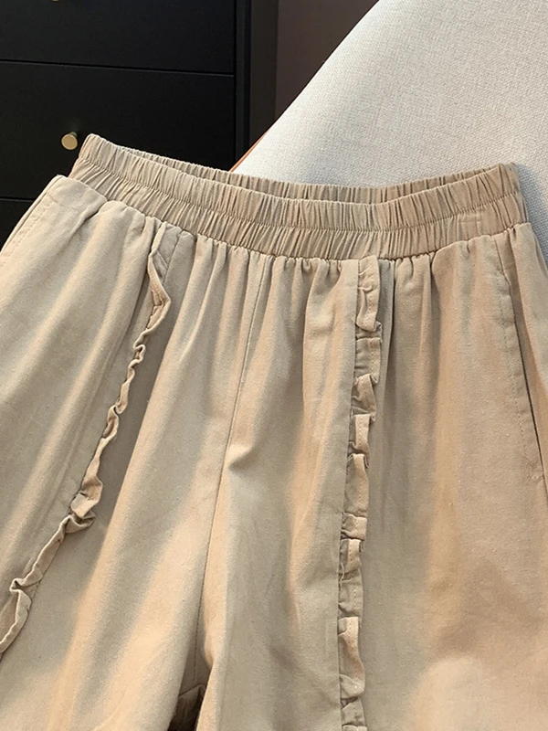 Pantalon décontracté à jambes larges pour femmes, grande taille, ample, lanterne à neuf Points, taille haute, rétro, été