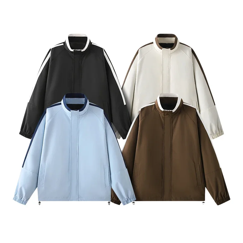 

2025 2025 Hipster Colorblocked Stand-Up Collar Jacket 2025 Fall Outdoor Sports Casual Jacket Trendy Side Stripe Couple Street Me