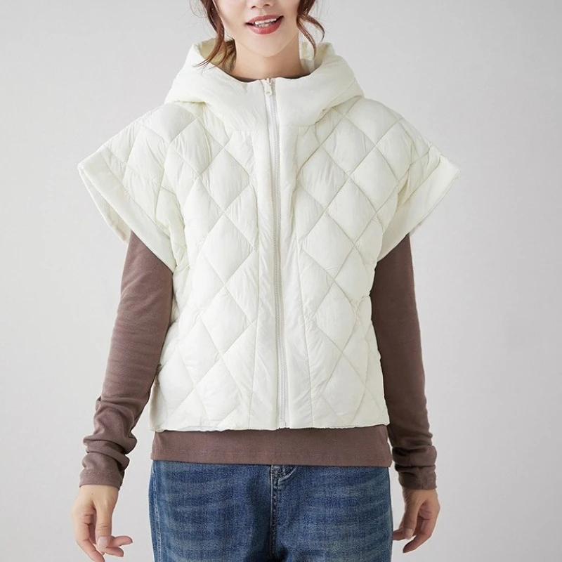 

Lightweight Adding Vest Women's Winter Down Jacket with Hood Casual Sleeveless Cardigans Vintage Hooded Cropped Jackets Vest