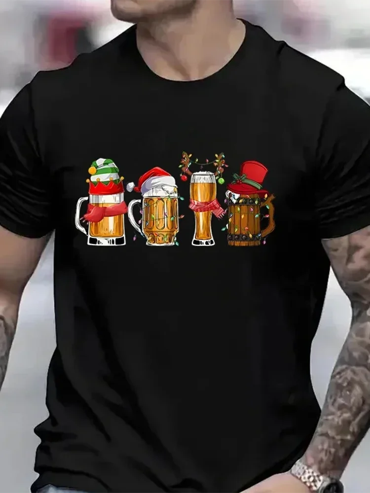

Новая мужская футболка с 3D принтом лося и пива, уличная модная мужская рождественская футболка для праздничной вечеринки, мужской повседневный топ с короткими рукавами