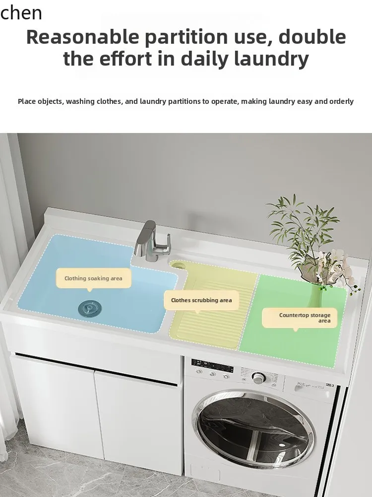 

T Honeycomb Aluminum Washing Machine Integrated Cabinet Balcony Laundry Sink with Washboard Companion Combination Cabinet