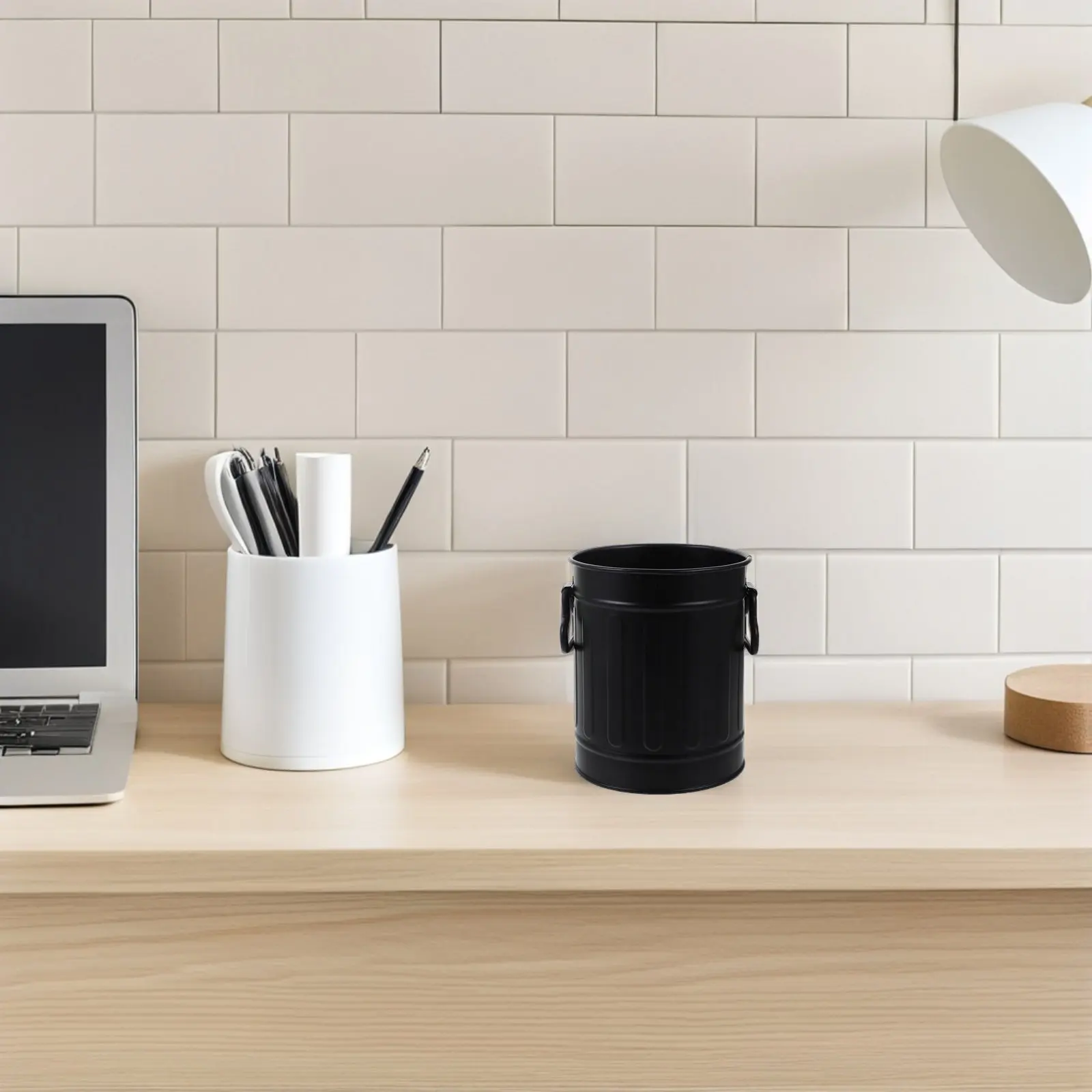 

Iron Desktop Trash Can Sturdy Office Tabletop Wastebasket Pencil Container Stationery Holder Desk Trash Can Pen Holder