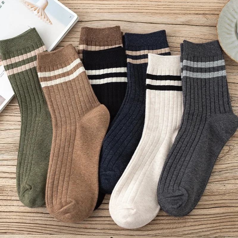 7 Pair Men\'s New Striped Casual Breathable Socks High Quality Harajuku Retro Socks Men\'s Cotton Socks