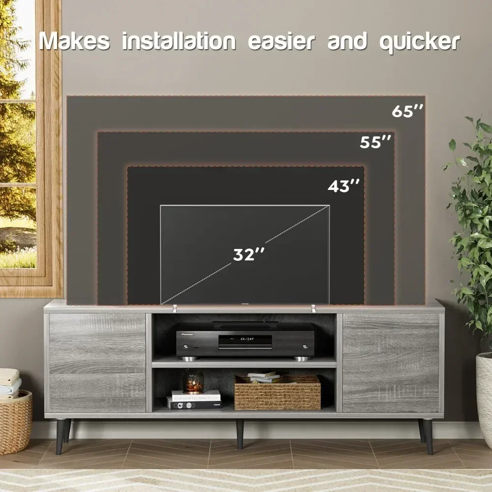 Modern TV Stand for 65" Television, Entertainment Center with Two Storage Cabinets, Retro Style Media Console for Living Room image 4