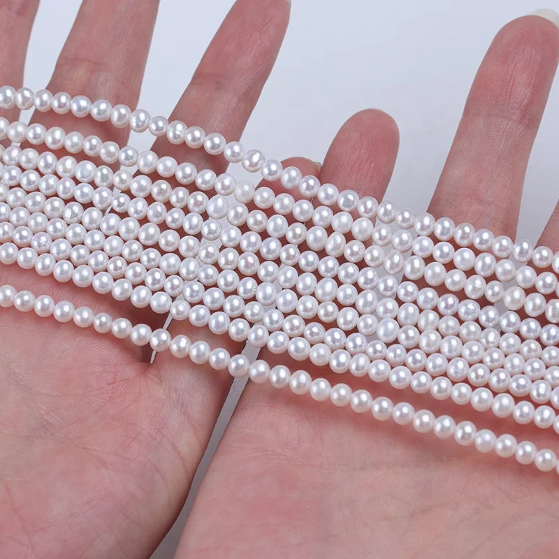 

3.5-4mm natural white color akoya freshwater round pearls beads strand for jewelry making wholesale