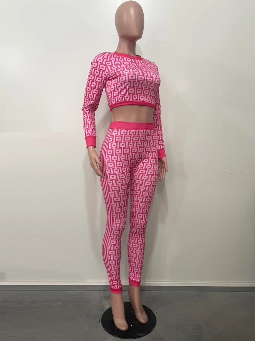 Bonnie Forest Vintage Geometric Print Crop Top And Matching Pant Sets Female Tracksuits Set Festival Outfits Sexy Clubwear