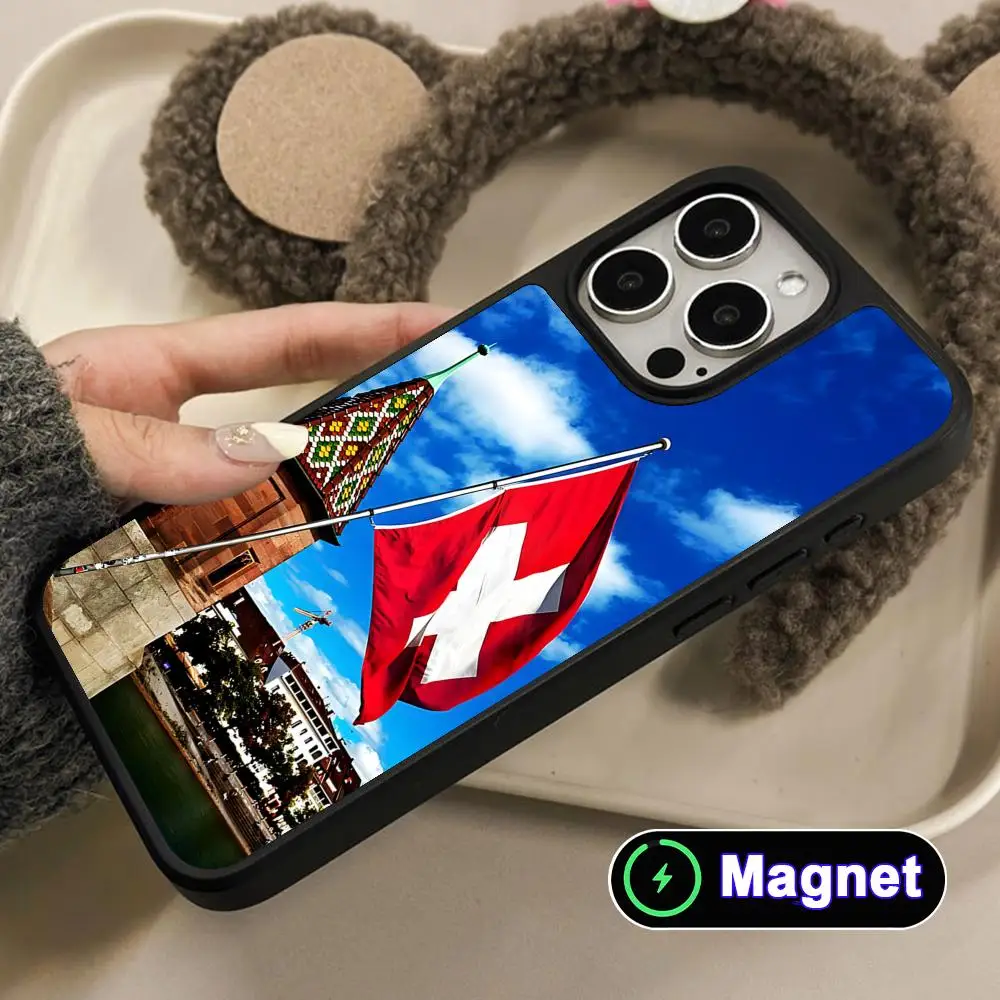 

Switzerland Flag Phone Case for iPhone 17 16 15 14 13 12 11 Air Pro Max Plus Matte Surface Magnet Cover
