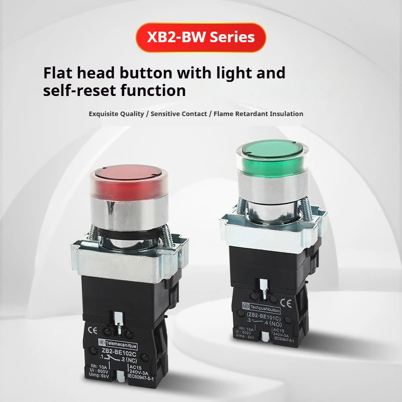 High Quality / Reset Function / Silver Contact XB2-BW3361 / With Light Flat Head / Push Button Switch BW3362 BW3461 BW3462