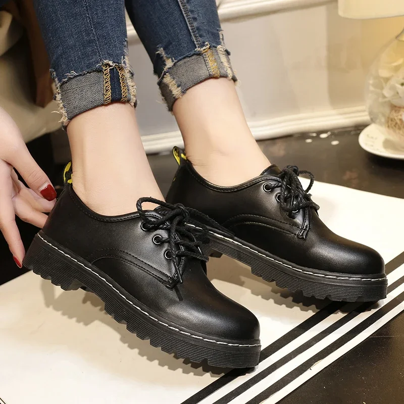 Classics Leather Platform Loafers Woman 2024 British Style Thick Heels Oxfords Shoes Women College Gothic Shoes Mujer D202