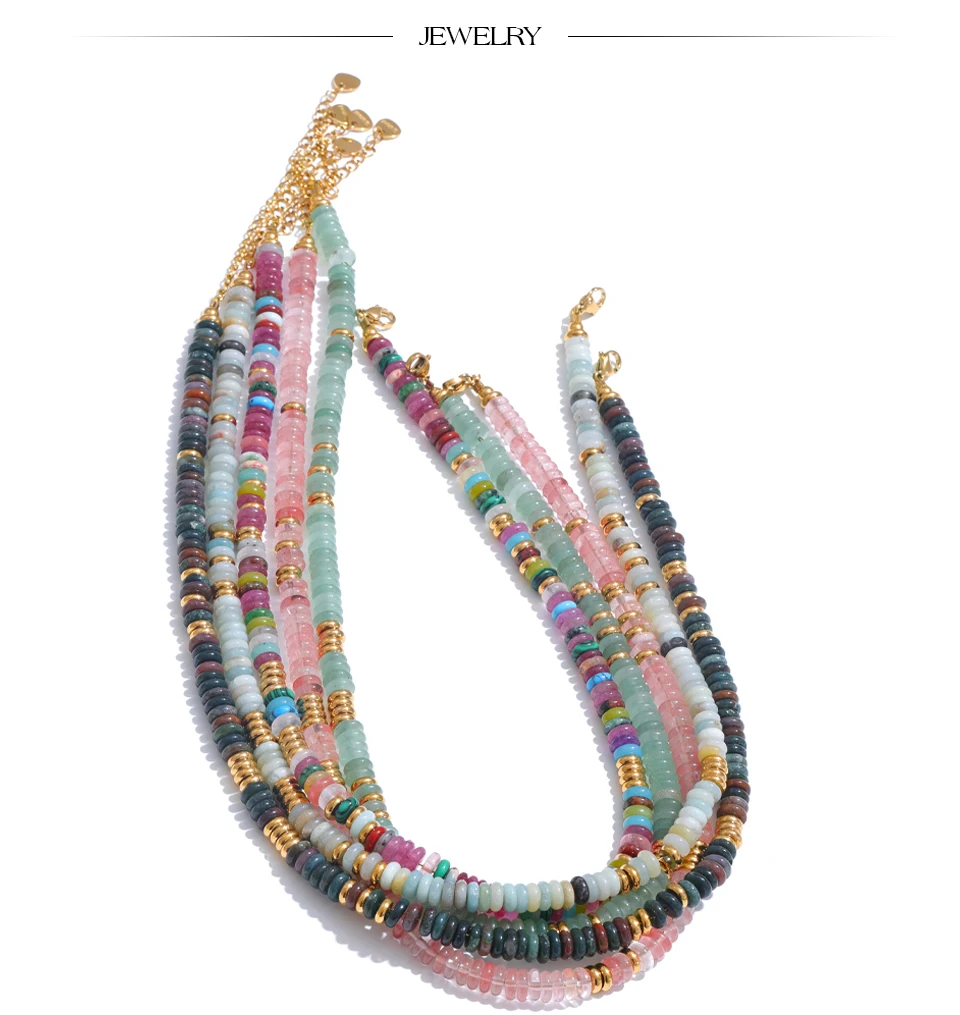 Yhpup Bunte Natursteinperlen, handgefertigte Kette, Y2K-Mode-Halskette für Frauen, Edelstahl, wasserdicht, Kragen, Schmuck, Geschenk – Detail 8