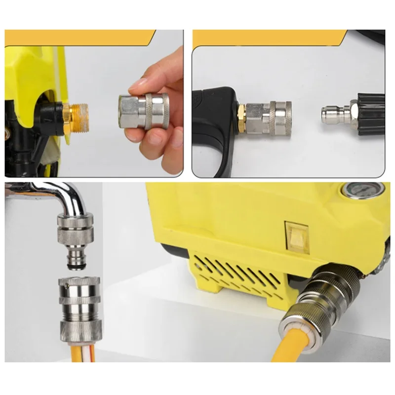 SEWS-High Pressure Car Washing Machine Stainless Steel Inlet And Outlet Water Quick Connector Car Water Gun Accessories