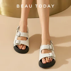 BEAUTODAY Casual Sandals Women Synthetic Leather Round Toe Double Metal Buckle Strap Fashion Beach Platform Shoes Handmade 34601